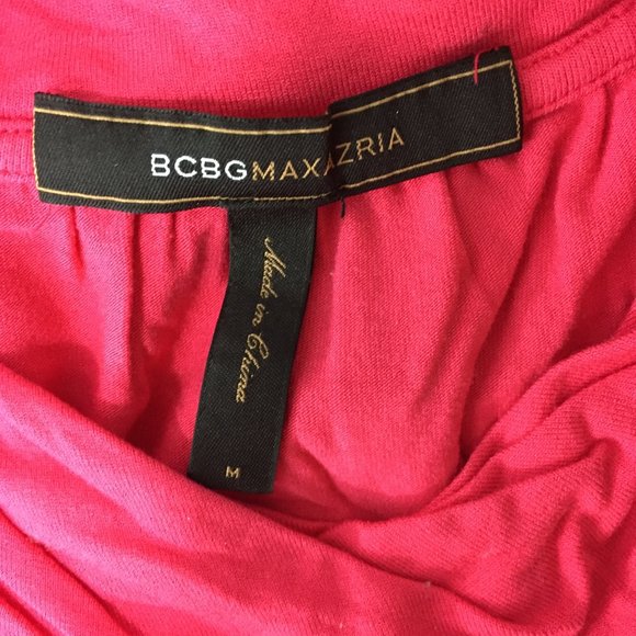 BCBGMAXAZRIA Dark Pink Twisted Round Collar Short Sleeve Banded Hem Shirt - Picture 2 of 8